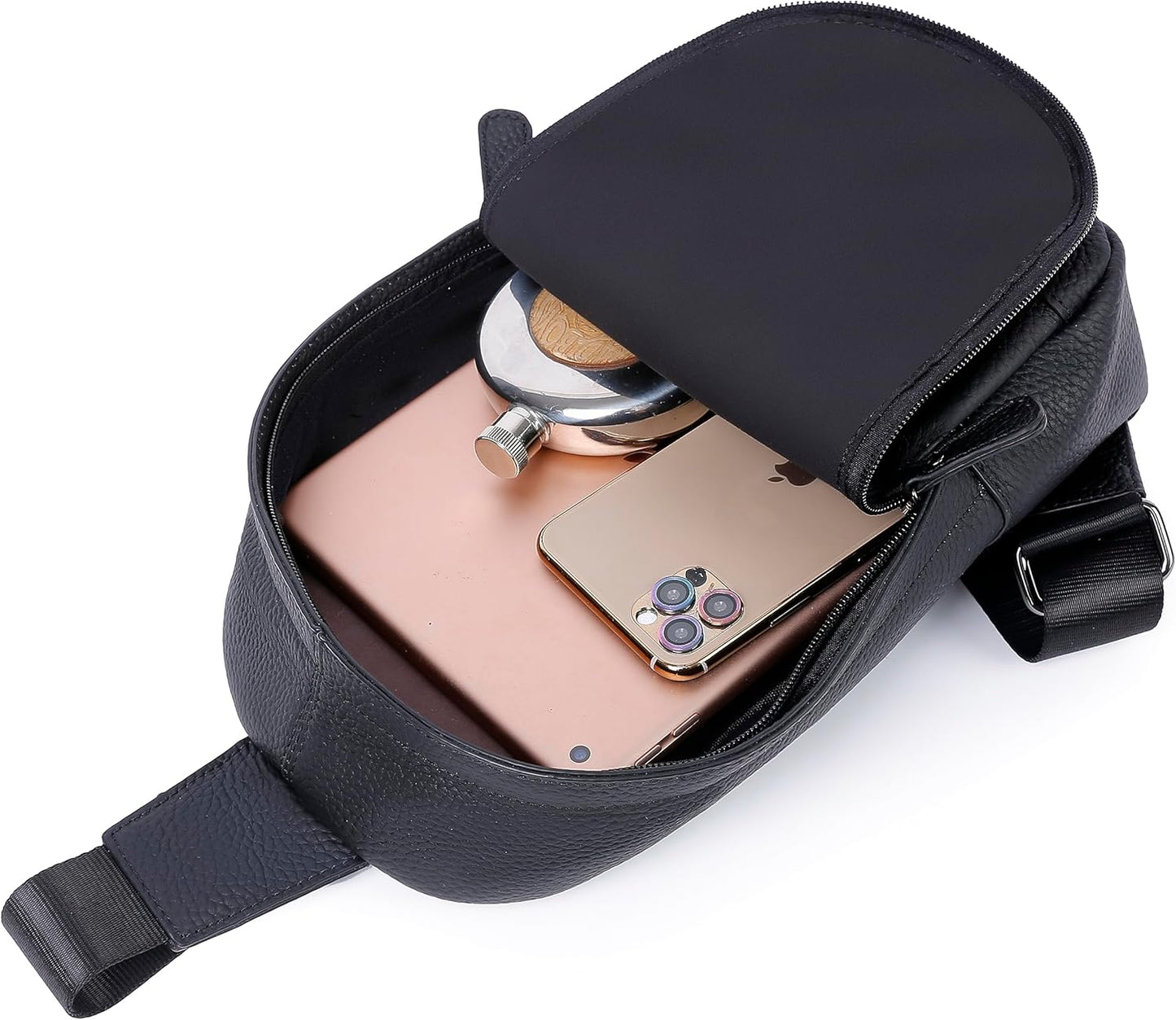 Chrysansmile Sling Bag for Men Genuine Leather Cross Body Bag Mens Crossbody Shoulder Backpack Black Fanny Packs for Travel