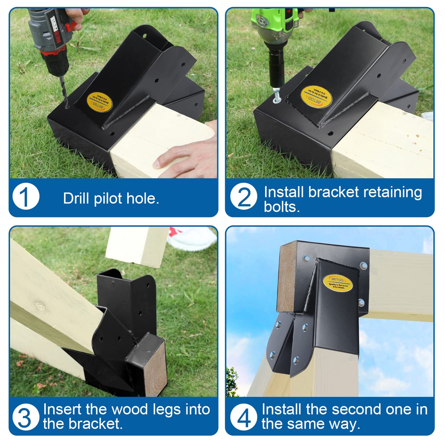 BETOOL Swing Set Brackets - 2pcs A Frame Swing Bracket Hardware with All Mounting Accessories (Black)