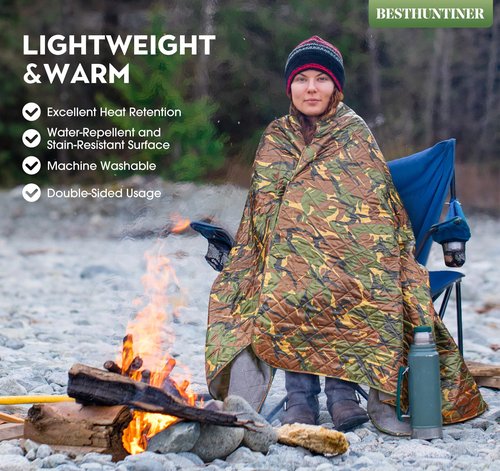 BESTHUNTINER Warm Blanket with Fleece Lining,Large Stadium Blanket,Waterproof,Thermal,Sleeping Gear for Camping,Emergency,Space,Car Blanket,Airplane,Hiking,Picnic.