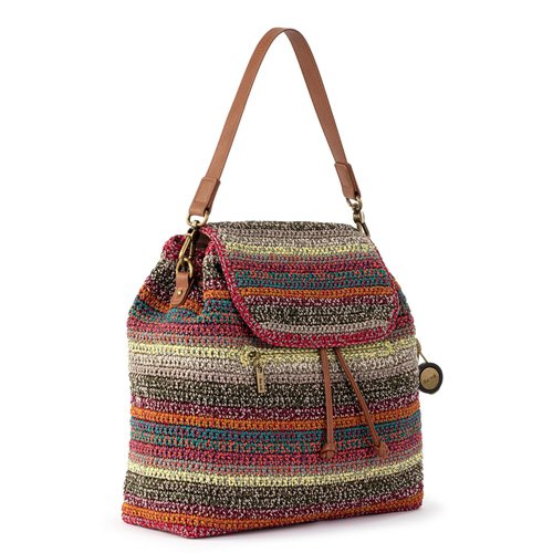 The Sak Sayulita Backpack - Hand Crochet Women's Backpack for Everyday & Travel - Daypack With Adjustable & Removable Straps - Sunset Stripe