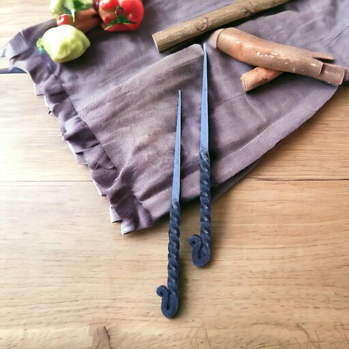 Viking Traders Eating Spikes Medieval Feast Ware Of Hand Forged Iron Twisted Eating Utensils, Functional Food Sticks Dinning Cutlery Set Of 2