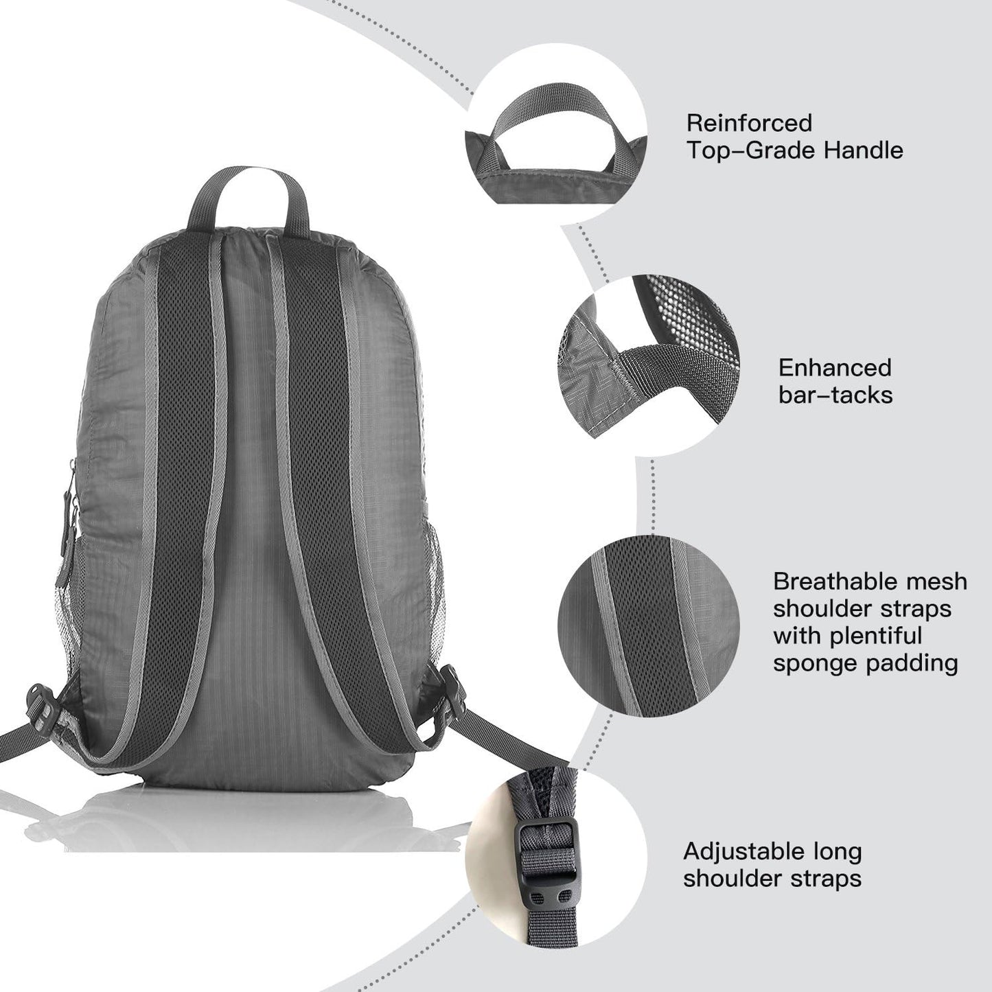 Outlander Packable Handy Lightweight Travel Hiking Backpack Daypack, Black