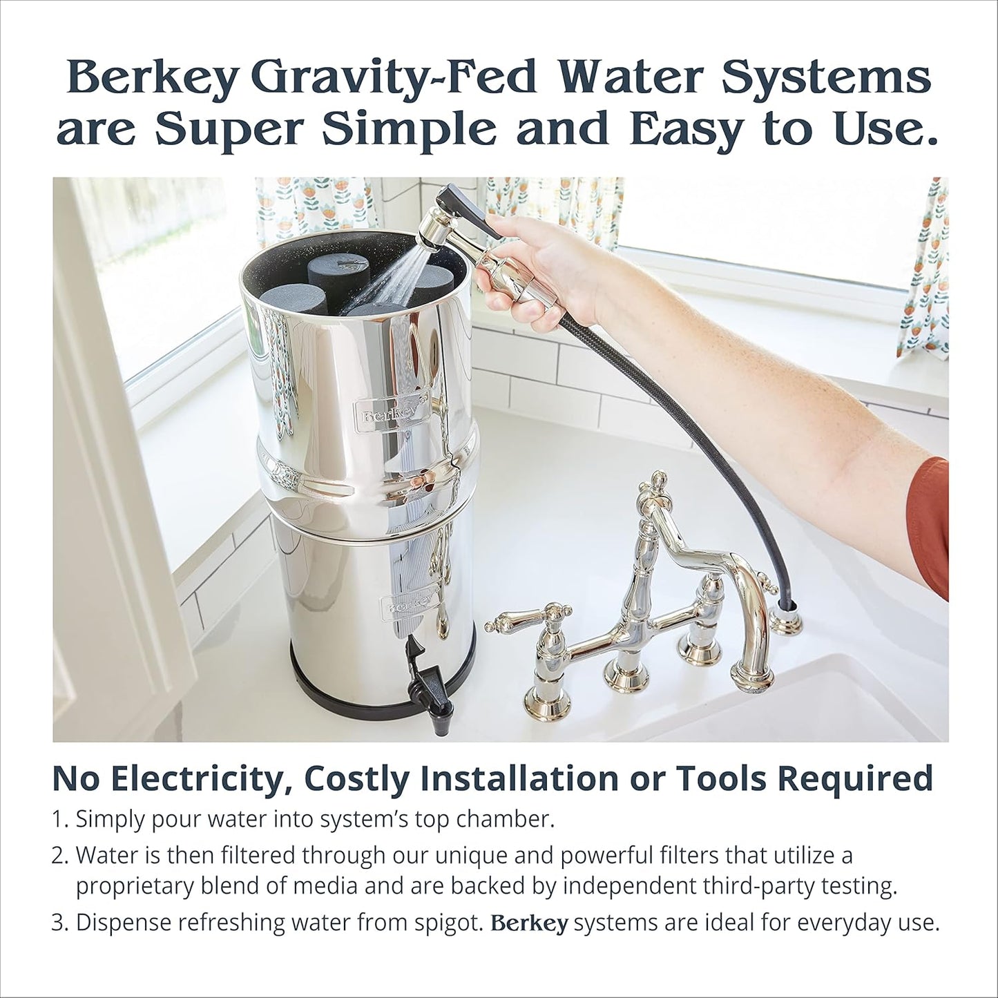 Go Berkey Water Filter Kit with 1 Qt. Berkey Gravity Fed Water Filter System, Sport Berkey Bottle and Black Berkey Primer