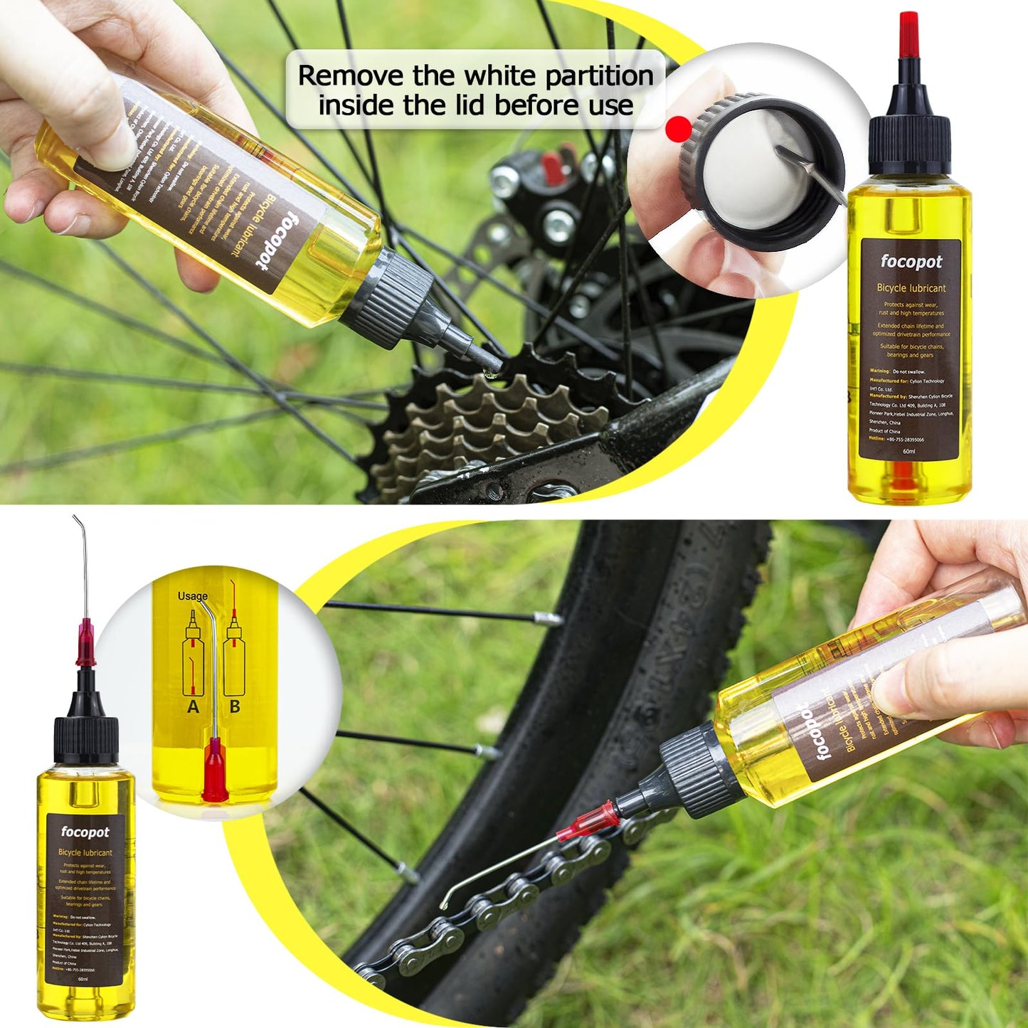 focopot Bike Chain Cleaner Kit Including Chain Oil Lubricant,Bike Chain Degreaser,Chain Scrubber and Bicycle Cleaning Brush Tools for Mountain/MT/Road/BMX Bike