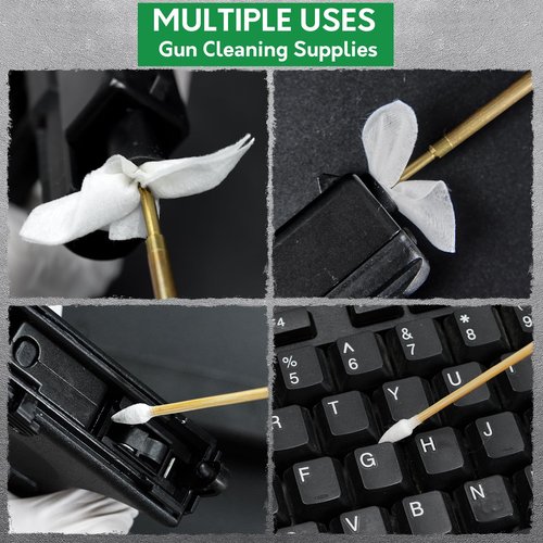 Gun Cleaning Supplies in Storage Box - Gun Cleaning Patches & Gun Cleaning Swabs, 6" Long Cotton Swab & 2" Gun Cleaning Cloth - Lint Free & Highly Absorbent, Gun Cleaning Kit for Most Calibre Firearms