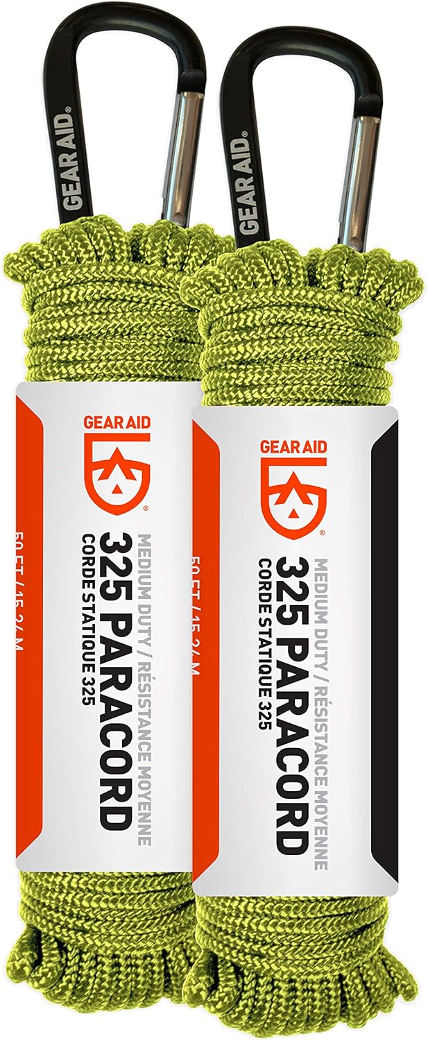 GEAR AID 325 Paracord and Carabiner, Utility Cord for Camping and Hiking, Black, 50 ft