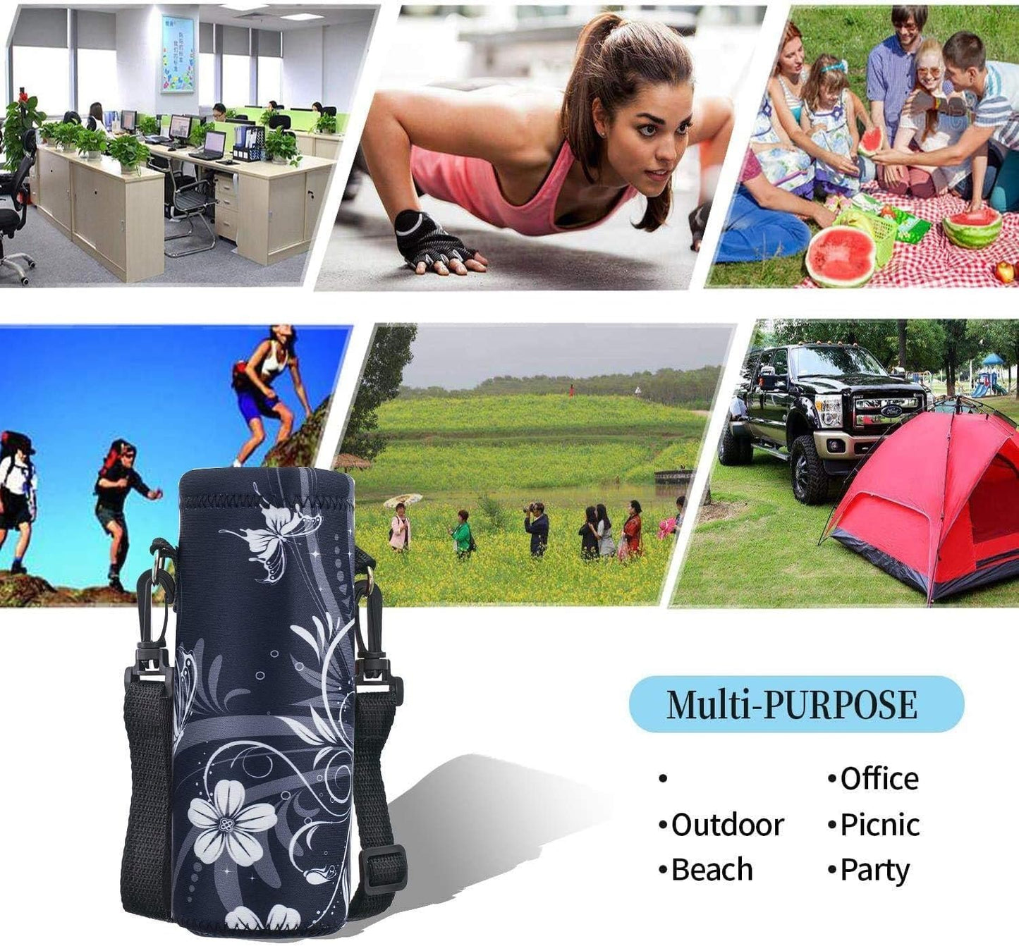 AUPET Water Bottle Carrier,Insulated Neoprene Water bottle Holder Bag Case Pouch Cover 1000ML or 750ML,Adjustable Shoulder Strap, Great for Stainless Steel and Plastic Bottles