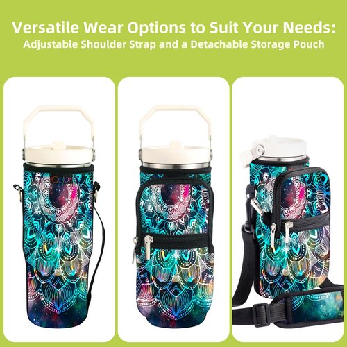 icolor Water Bottle Carrier Bag for Stanley IceFlow Flip Straw Tumbler 20oz Stanley IceFlow Mug Carrying Holder Neoprene Sleeve Stanley Cup Accessories Pouch Crossbody Sling for Travel Fitness