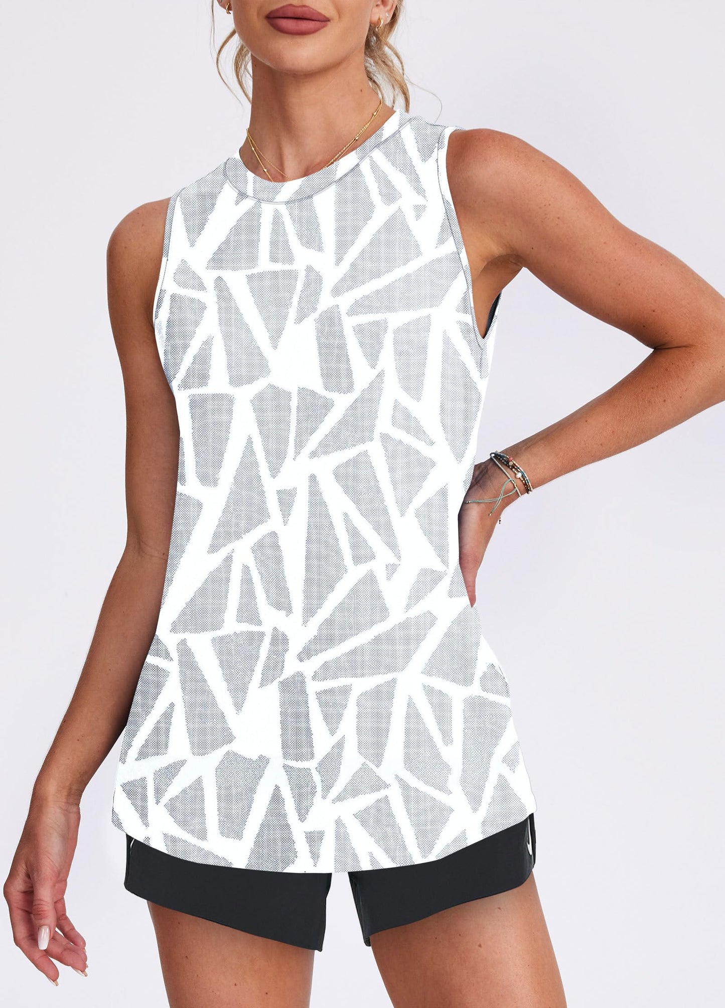 Workout Tank Tops for Women Sleeveless Running Athletic Loose Fit Yoga Tops Active Shirts Sports Gym Exercise White Print XXL