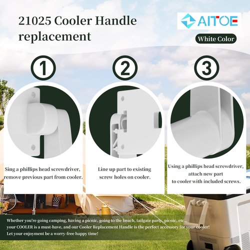 ZAITOE 2 Pack - Cooler Handle Replacement Kit Compatible with 21025 Ig-loo Cooler Replacement Handles,Fit for 90-100 Quart Cooler Handle with Screws,Includes 2 Swing-up 4 Hole Handle and 8 Screws