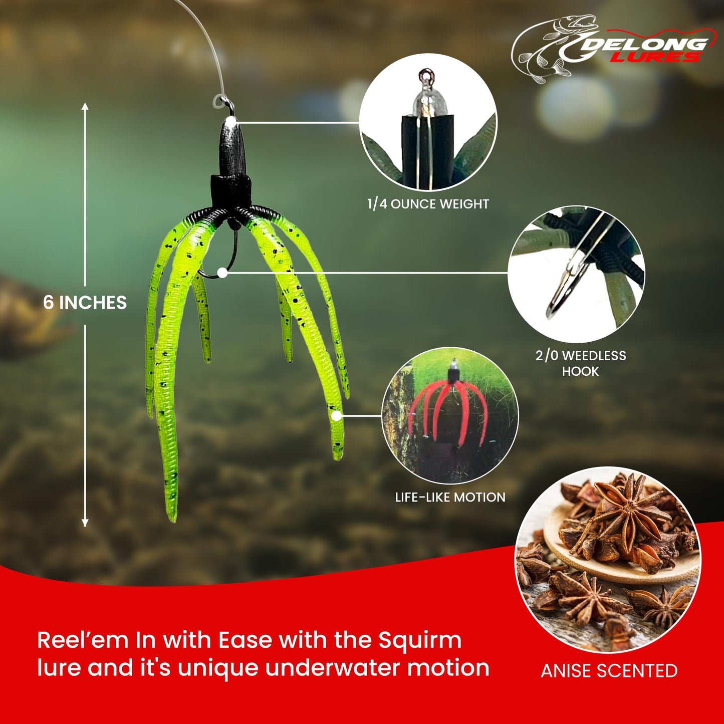 Delong Lures - The Squirm Fishing Lures - Ultimate Bass Fishing Kit, Weighted Jigs for Freshwater and Saltwater, Large Swimbait Lures - Made in USA (Variety 3 Pack)