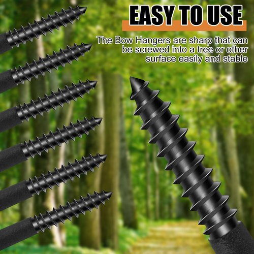 Sadnyy 9 Pcs Tree Stand Bow Hanger 6.3 x 4.9 Inches Screw in Tree Steps with Triple Hunting Bow Hooks for Archery Gear Hangers (Black)