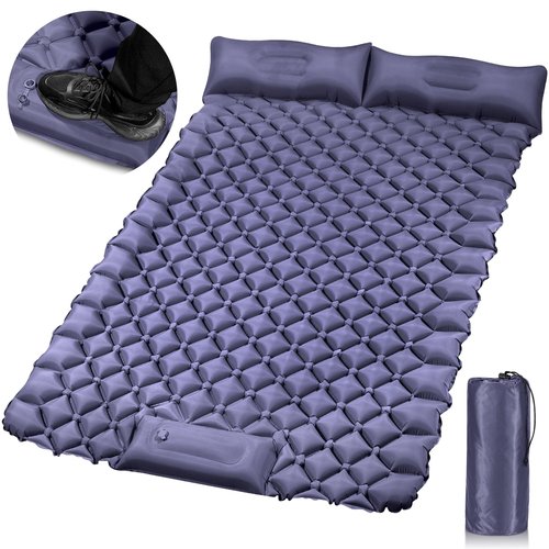 Chasyatzi Double Camping Pads for Sleeping, Ultralight Floor Mattresses for Sleeping with Built-in Pillow Foot Pump, Mattress Foldable for Tent, Backpacking, Hiking, Car Traveling, Navy Blue
