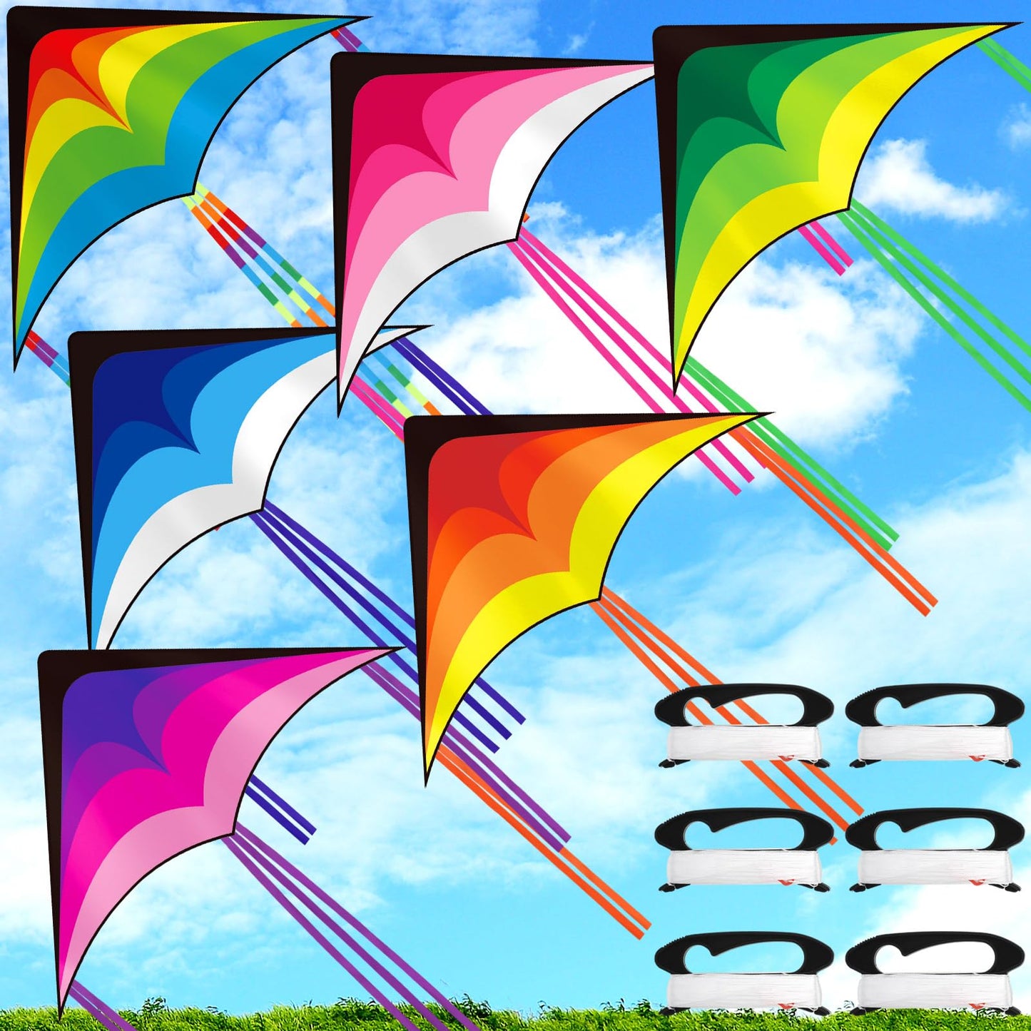 Halloscume Large Delta Kites for Adults Easy to Fly 57.1 Inch with 328.1 ft String Rainbow Beach Delta Kites for Beginner Outdoor Supplies(Classic)