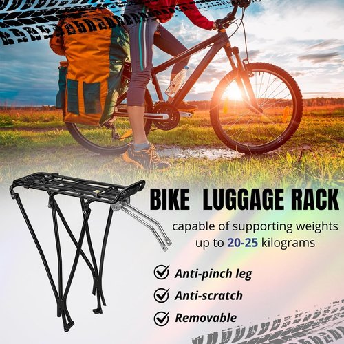Flexzion Adjustable Bicycle Carrier Rack, 110lb Capacity, Black - Back Bike Cargo Rack, Aluminum Rear Seat Post Bike Rack Caddy for 26-28 Inch Wheels with Hardware Included