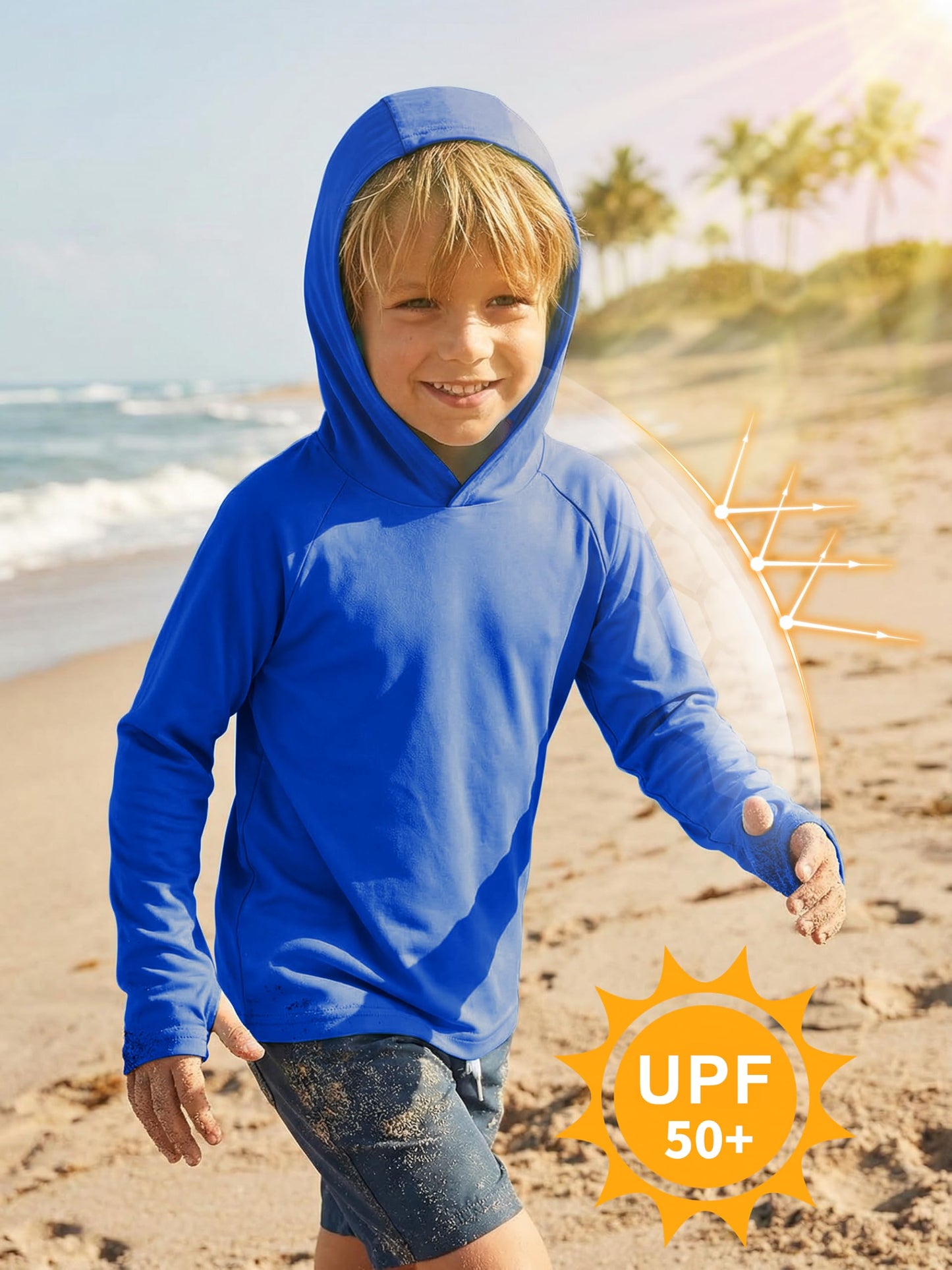 Cooraby 2 Packs Boys Rash Guard Hooded Shirt UPF 50+ Long Sleeve Kids Swim Fishing Shirts with Thumb Hole