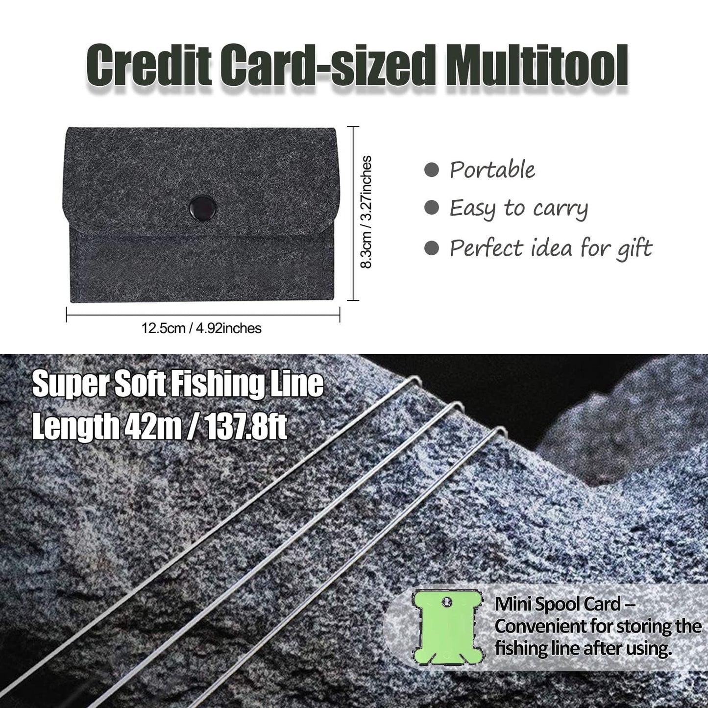 Hukado 9PCS Survival Card Multitool Camping Kit with Fishing Line Gear, Multipurpose Credit Card Wallet Portable Survival Tool with Felt Bag for Outdoor Fishing Hiking Hunting