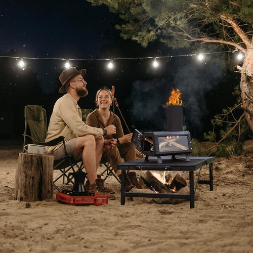 Wood Burning Stove with Fire Window,Portable Tent Stove with 7 Sectional Chimney Pipes,Sturdy Camping Wood Stove with X-shaped Pot Holder for Outdoor Backpacking,Cooking,Hiking and Heating