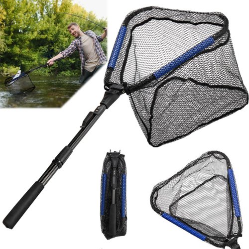 Noamus Floating Fishing Net, 35" Fishing Landing Net with Collapsible Telescopic Pole Handle, Rubber Coated Mesh Folding Fly Fish Net for Salmon Steelhead Bass Trout Walleye Kayak, Fresh Salt Water