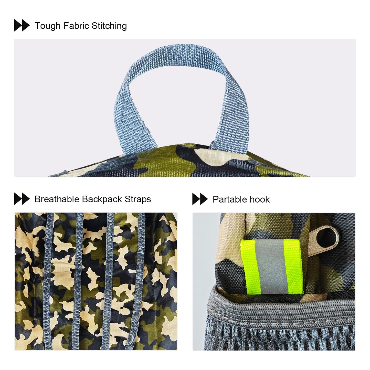 GCSOAR Hiking Backpack 4 packs, Backpack for Women and Men Outdoor Backpacks, Foldable, Camou, Green, Black, Grey, 20l/0.26lb