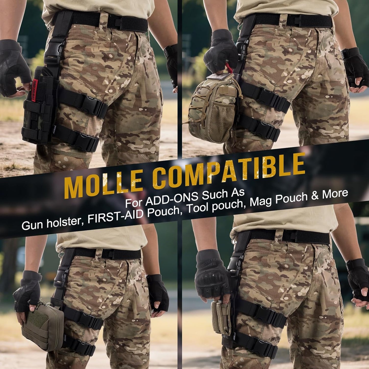 OneTigris Mini Molle Panel for Tools, Drop Leg Platform Minimalist Adjustable Thigh Rig for Flashlight Green