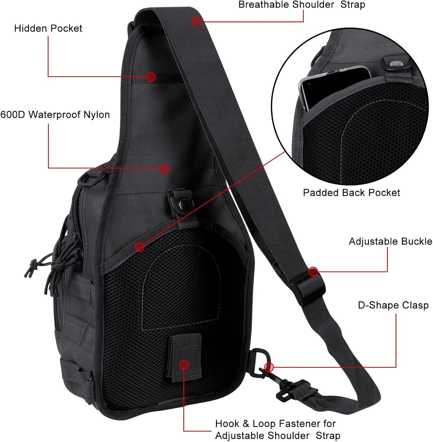 Qcute Tactical Backpack, Waterproof Military Cross-body Molle Sling Shoulder Backpack Chest Bag for Outdoor Every Day Carry