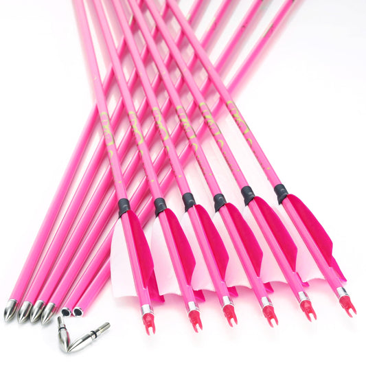 annastar 30" Carbon Feather Arrows Practice Hunting Arrows Spine 300 340 400 500 600 700 800 for Recurve Bow & Compound Bow (12 pcs) (30inch Spine 600, Blush Pink)