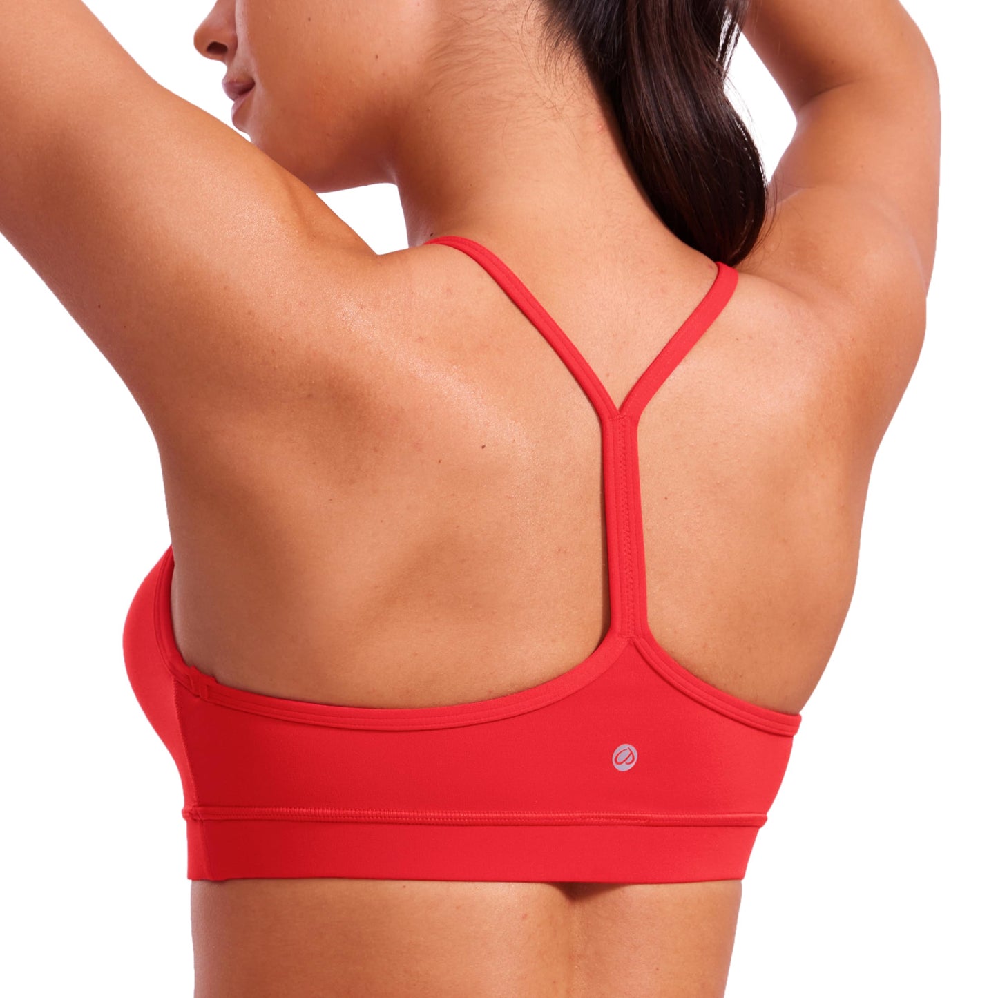 CRZ YOGA Butterluxe Y Back Sports Bras for Women - Padded Racerback Low Impact Spaghetti Thin Strap Workout Yoga Top Deep Red Small