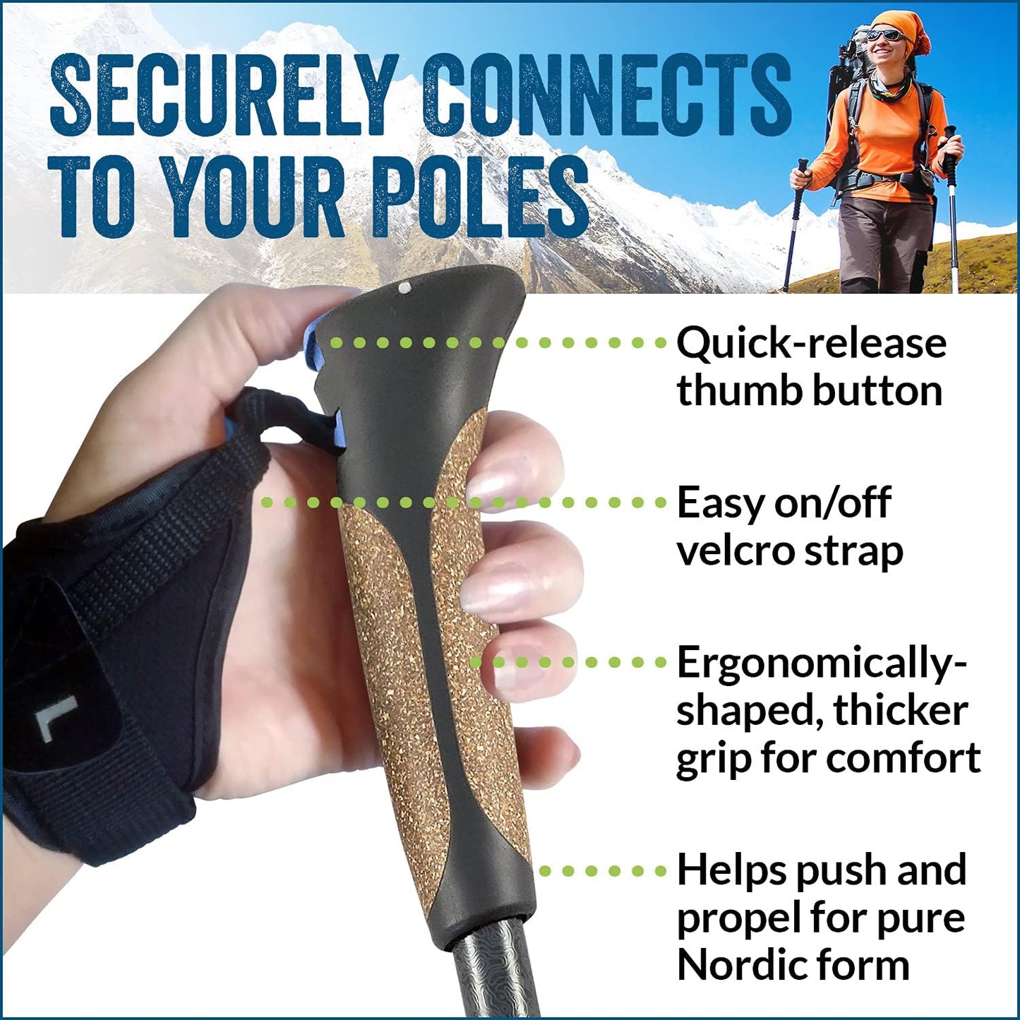 Official Nordic Walking Poles - True Classic Nordic Glove Grips, Lightweight, Adjustable, and Collapsible -2 Pieces w/flip Locks, Detachable Feet and Travel Bag by York Nordic - Heights 5'4"-6'2"
