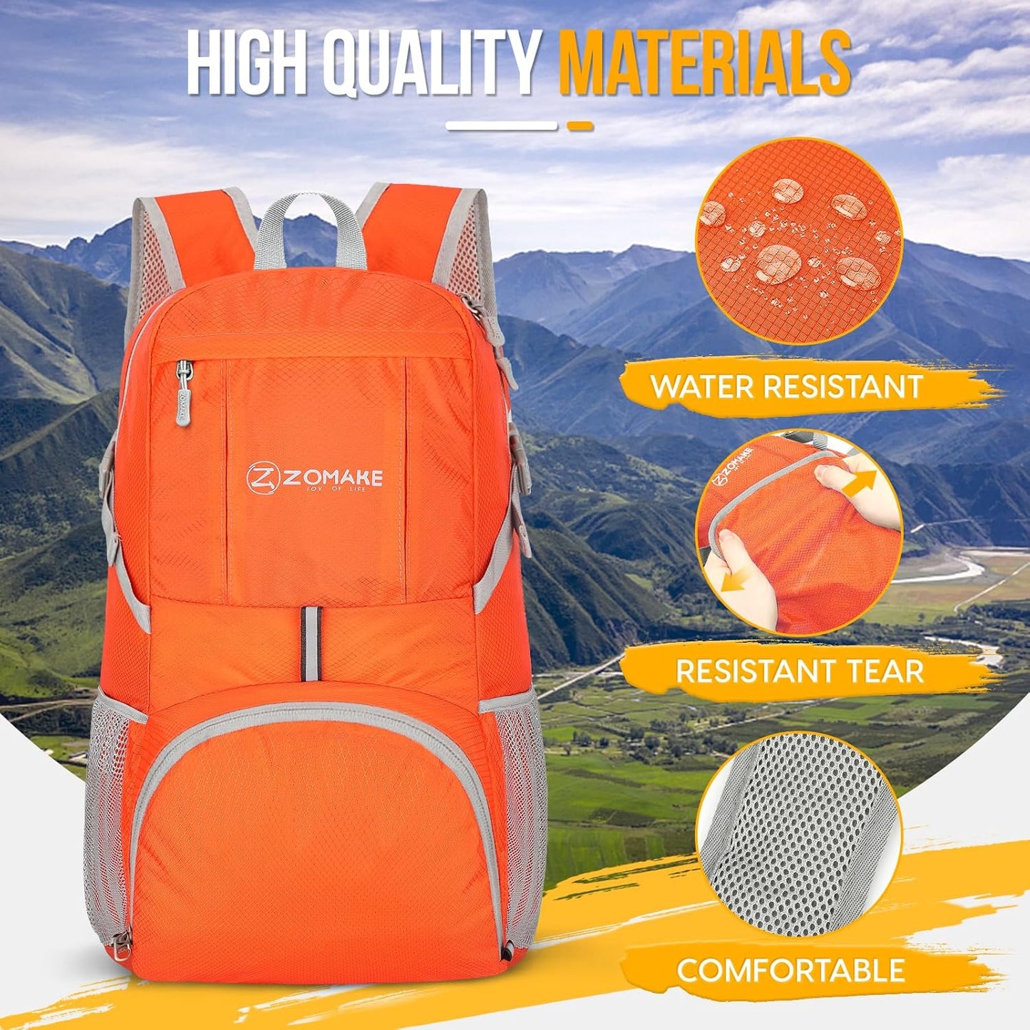 ZOMAKE Lightweight Packable Backpack 35L, Light Foldable Backpacks Water Resistant Collapsible Hiking Bag, Compact Folding Day Pack for Travel Camping(Black)