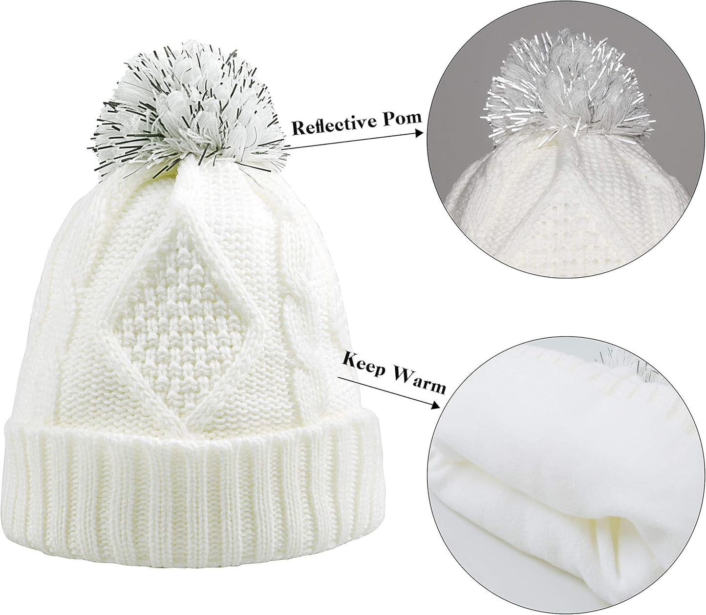 Winter Hat Gloves Scarf Set for Women, Cable Knit Beanie Pom Cap Touch Screen Glove Long Scarf 3PCS Winter Gift for Women Men