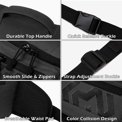 CamGo Tactical Fanny Pack for Men Women Expandable Military Waist Bag Hip Belt Bumbag Utility Bags for Hiking Climbing Fishing (#01-Black)