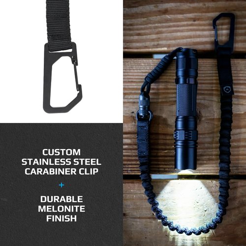 Trayvax Link Lanyard Keychain, Quick Release Stretch Carabiner Key Chain for Men and Women, Bungee Nylon, 25 Inch, Black
