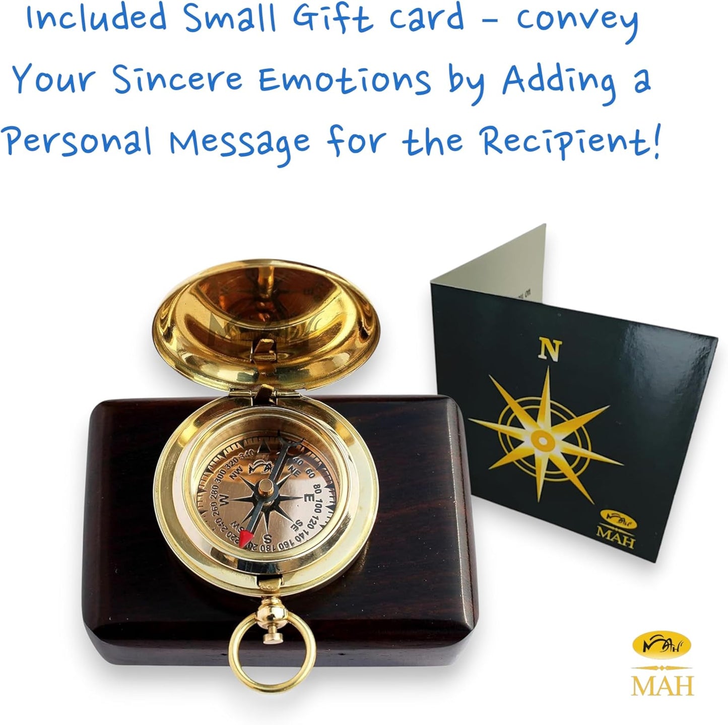 MAH Backpacking Navigation Handmade Brass Personalize Compass for Best Man Get Well Hiking Camping Hunting Trekking Sailing Adventure Travelling Graduation Day Birthday Gifts for Son Back to School