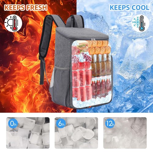 Bagtopia Camping Cooler Backpack 25 Cans, Leak Proof Soft Insulated Compartments Thermal Bag, Portable Lightweight Beach Travel Trip Picnic Lunch Backpack for Men and Women, Stripes-Grey