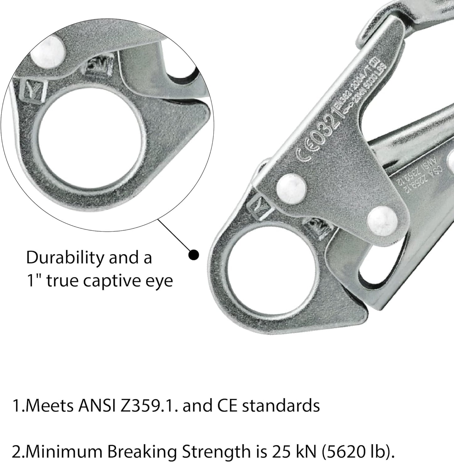 Forged Steel Snap Hook 25KN - Fusion Climb® Maxi-2 - Professional Fall Protection Snap Hook - Heavy Duty Carbon Steel - Double-Action Snap Hook for Safety, Climbing, Rappelling - OSHA