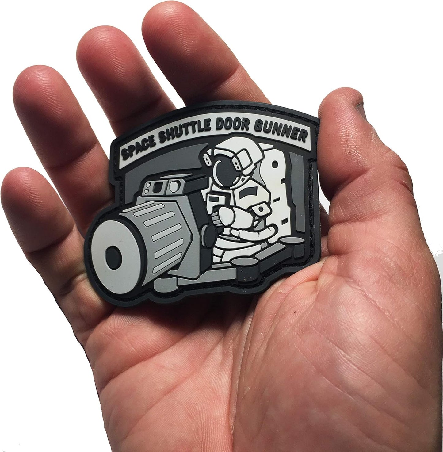 The PVC/Rubber Tactical Space Shuttle Door Gunner Patch Combat Army Morale (Hook/Loop) Patch