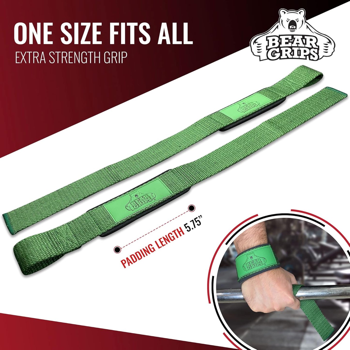 Bear Grips Lifting Straps - Gym & Weightlifting Straps for Men & Women, Deadlift Support, 2 Pairs