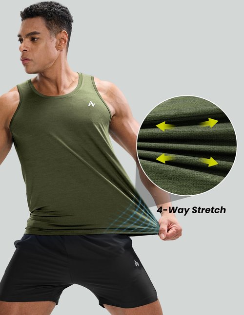 Nepest Men's Quick Dry Workout Muscle Gym Fitness Active Sports Tank Tops Sleeveless Shirts Heather Army Green XXXL