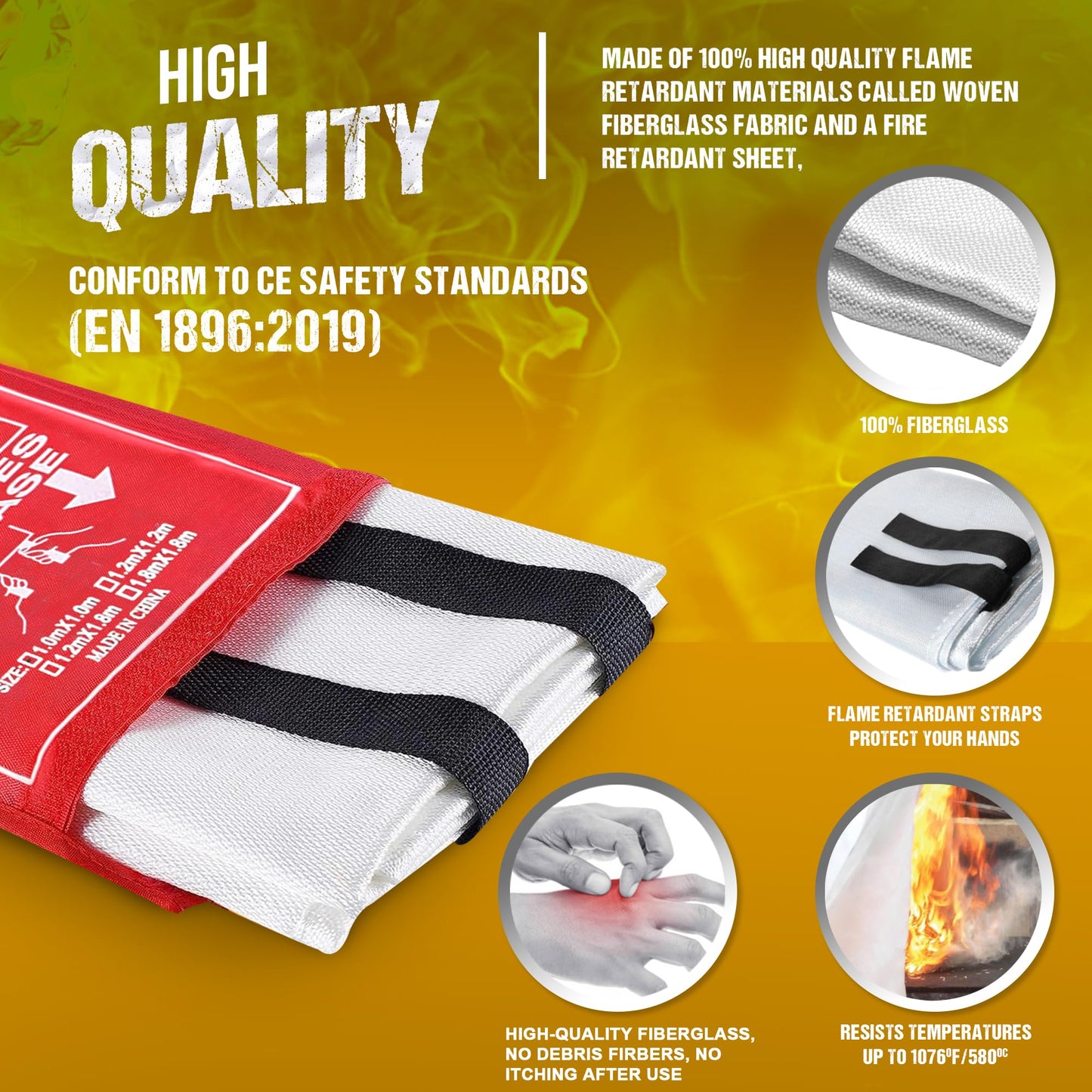 Firstop Fire Blanket, 47”x 47” Fire Extinguisher Blankets for Home & Kitchen, High Heat Resistant Fire Suppression Blankets for Home Safety, Grill, Car, Office, Warehouse, and Camping