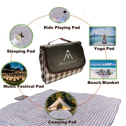 Merjeson Outdoor Picnic Blanket, Waterproof Foldable, Extra Large 79x77in, Portable Compact Beach Mat, Oversize Picnic Mat, for Camping&Music Festival&Lawn (Brown)