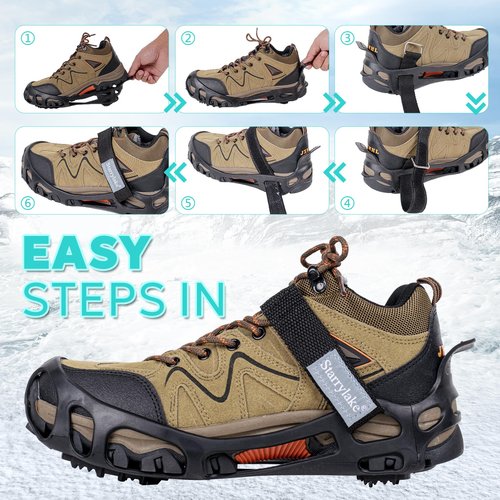Starrylake Ice Snow Traction Cleats with 24 Steel Studs Crampons Anti Slip for Walking, M