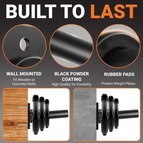 Yes4All Wall Mounted Weight Plate Holder, Fit 2" Olympic Weight Plates with Maximum 550lbs Capacity Set of 4