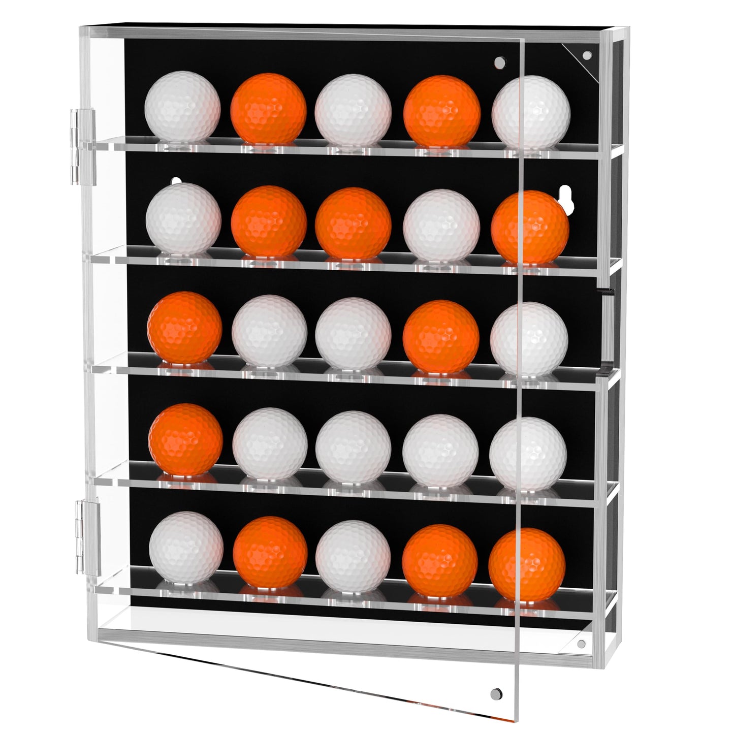 HBlife Acrylic Golf Ball Display Case Wall Mounted Cabinet Holder, Mirrored UV-Protection Clear Golf Ball Rack Holds 30 Balls with Magnetic Door Shadow Box for Collector Memorabilia Autograph Balls