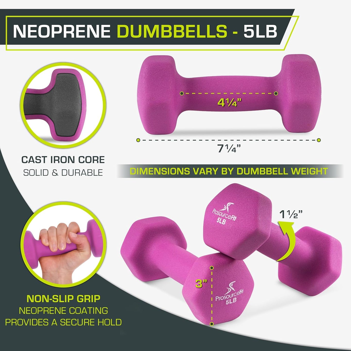 ProsourceFit Neoprene Dumbbell Coated for Non-Slip Grip, 10 lb