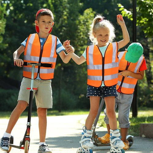Unittype 4 Pieces Kids Safety Vest Construction Reflective Traffic Vest for Running Kindergarten Preschool Children (Orange)