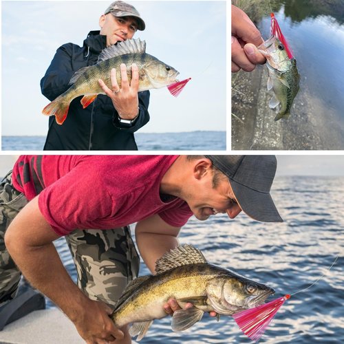 Mylar Flash Teaser Tail Fishing Teasers Weighted Jig Heads Fishing Bait Bullet Sinker Head 0.35 Ounce with Mylar Flash Skirts Hair Lure 8pcs/Pack