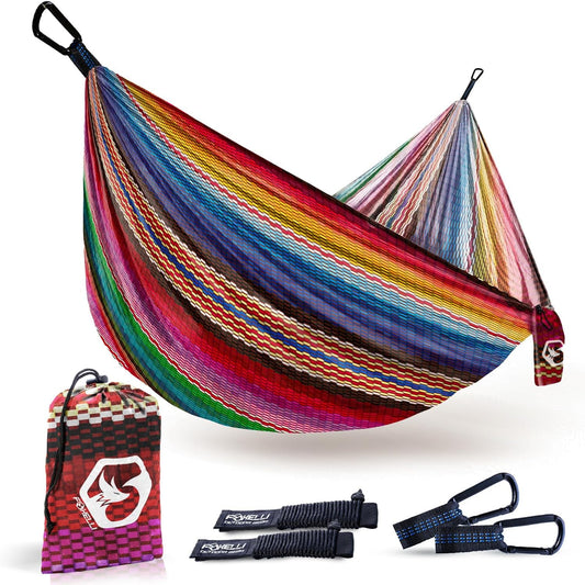 Foxelli Camping Hammock - Lightweight Portable Hammock, Easy Setup with Tree-Friendly Ropes & Steel Carabiners, Heavy Duty Parachute Nylon for Indoors and Outdoors