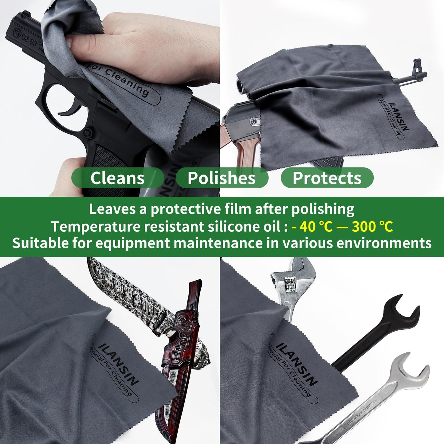 ILANSIN Silicon Gun Cloth 5 Pack 12'' ×12'' Gun Cleaning Cloths Lint Free - Gun Cleaning Wipes with Silicon Gray Gun Cleaning Rags for Gun Cleaning/Polishing Silicon Rags/Rust Wipes