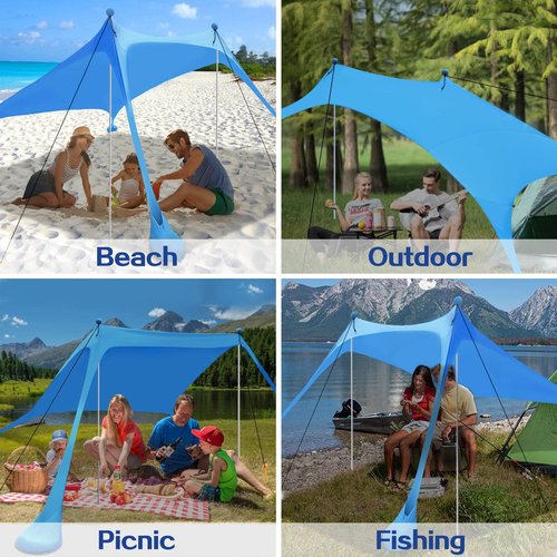 BRONOM Beach Canopy Beach Tent Sun Shelter 7.5X7.5 FT Beach Shade Canopy UPF50+ Sun Protection Windproof Ropes Carry Bag Easy to Setup for Family Outdoor Camping